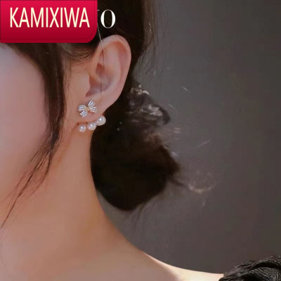 KAMIXIWA银耳环9999银女银针合成珍珠耳饰复古小香风法式耳坠饰品