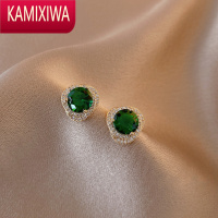 KAMIXIWAClassy key祖母绿耳钉小众设计感高级法式银宝石耳环夏