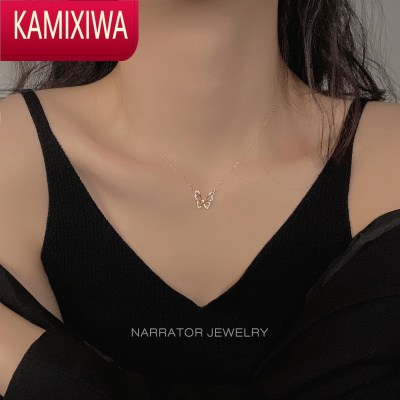 KAMIXIWA旁白jewelry满钻蝴蝶项链女银夏季新款小众设计感高级锁骨链女