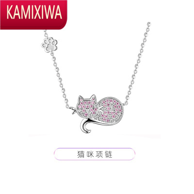 KAMIXIWA小猫咪银项链女夏2022年新款高级设计感小众轻奢锁骨链