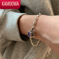 KAMIXIWA小宝银紫锆石独特立体大G方块手链女ins小众设计高级感轻奢