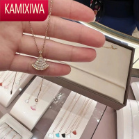 KAMIXIWA2022年新款小扇子项链满钻贝母扇形玫瑰金锁骨链女彩金吊坠钻