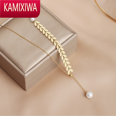 KAMIXIWAS银项链女金色麦穗珍珠手链设计感小众气质锁骨链礼物闺蜜