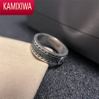 KAMIXIWA复古做旧银戒指新款淡绿色珐琅大理石纹指环ins个性潮 男女对戒