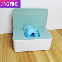 敬平带盖防尘湿纸巾盒 湿纸巾盒家用桌面密封空盒子口罩盒 小号:绿盖白盒-1个装