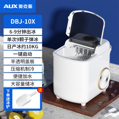 奥克斯(AUX)制冰机家用商用小型迷你10KG商用制冰机冰块机DBJ-10X白金色 9格子弹冰