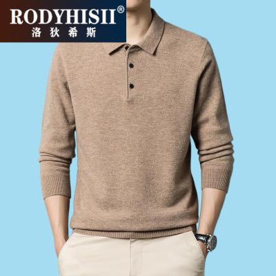 RODYHISII品牌山羊绒长袖POLO衫男春季新款中年爸爸装商务保暖打底衫上衣