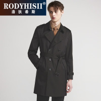 RODYHISII品牌英伦风时尚双排扣翻领帅气风衣男2023春季新款欧美风系带休闲外套
