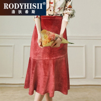 RODYHISII品牌半身裙女春季新款小个子a字设计感小众减龄气质丝绒裙子