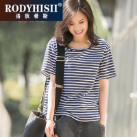 RODYHISII品牌条纹T恤女夏季时尚百搭复古经典圆领基础款短袖打底衫