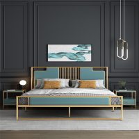 现代简约轻奢新中式铁艺床1.2米1.8米庄子然金色软靠铁床架金属双人床