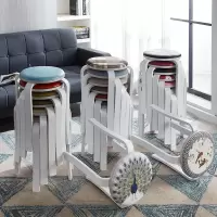 迪玛森圆凳子家用成人餐椅北欧软包布艺简约小凳子现代高凳木头板凳