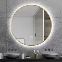 LED铝合金灯镜圆形浴室镜知渡壁挂卫浴镜智能背光卫生间镜子带灯防雾