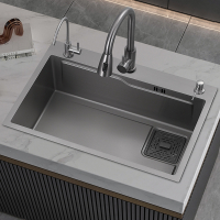 好太太纳米水槽单槽家用台阶枪灰色洗菜盆厨房盆中盆不锈钢洗碗池