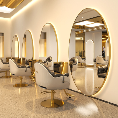 古达美发店单面挂墙镜子壁挂式LED镜圆形理发店潮款发廊专用镜台