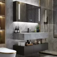 现代简约岩板一体轻奢浴室柜组合藤印象洗脸洗手面池卫生间洗漱台盆镜柜
