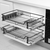 厨房橱柜拉篮304不锈钢双层缓冲藤印象抽屉式厨柜调味篮架碗碟碗篮