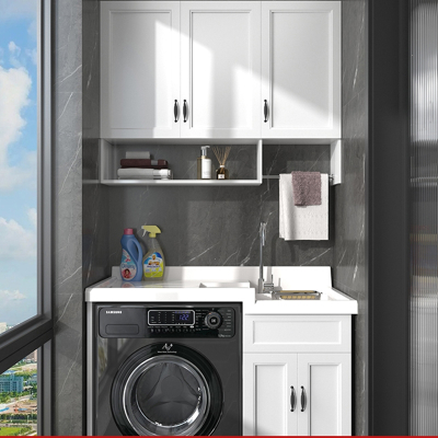 手逗洗衣机一体柜阳台洗衣机柜组合洗衣柜带搓板洗面盆现代简约风