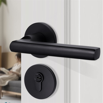 回固门锁室内卧室黑色实木门把手分体锁家用房门锁通用型锁具