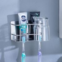 牙膏牙刷置物架304不锈钢卫生间漱口杯套装免打孔电动牙刷收纳架