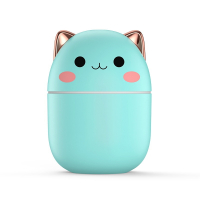 狄丽莫USB萌猫加湿器猫咪萌宠七彩小夜灯大雾量桌面车载礼品_A301萌猫插电款250ml-绿色