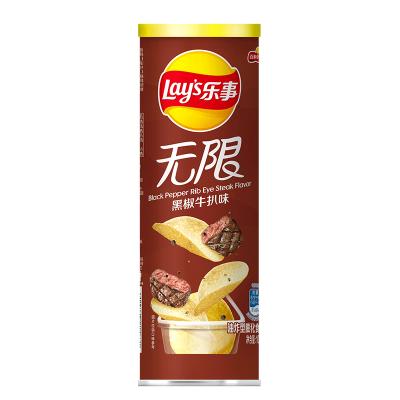 乐事(LAY'S) 无限薯片 黑椒牛扒味104g罐装(休闲零食)