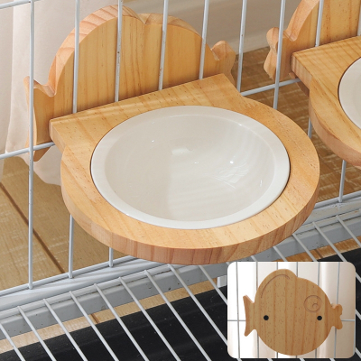 布鲁仕猫碗猫盆陶瓷猫狗食具笼内实木框架防打翻挂碗_亲嘴鱼单碗