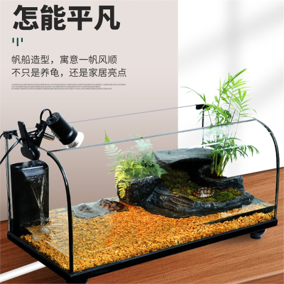 乌龟缸大型带晒台米妮造景养龟箱玻璃客厅小型专用家用龟鱼混养生态缸