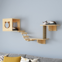 武速达豪华猫墙壁挂式猫窝猫爬架墙壁式跳台跳板爬梯木质墙上猫家具
