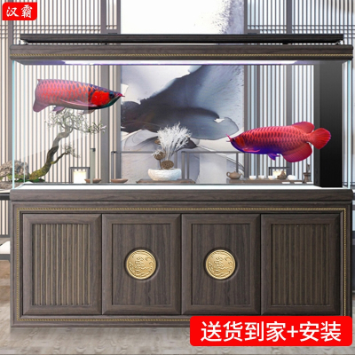 汉霸 新中式超白玻璃龙鱼缸客厅大型家用免换水水族箱金鱼缸