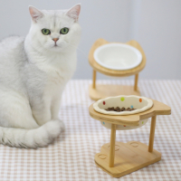 猫咪陶瓷碗米妮高脚木架高脚保护颈椎狗狗食盆碗宠物碗陶瓷