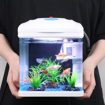 迷你鱼缸米妮小鱼缸小型桌面水族箱金鱼缸玻璃生免换水家用缸