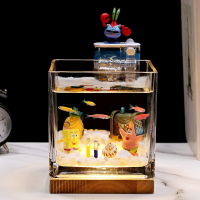 超白加厚斗鱼专用小型鱼缸米妮玻璃方形海绵宝宝客厅家用办公室桌面缸