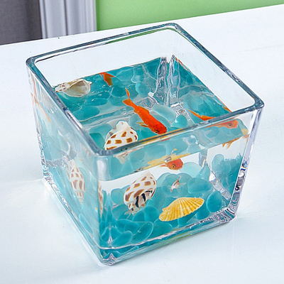 小鱼缸米妮水族箱客厅小型桌面创意家用水晶玻璃生态迷你金鱼缸方形