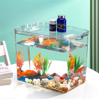 长方形塑料鱼缸米妮透明仿玻璃亚克力家用客厅小型六角恐龙专用缸带盖
