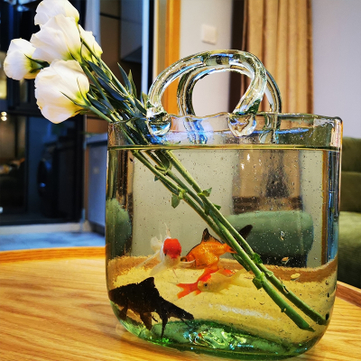 米妮创意包包手提袋花瓶家用客厅桌面个性ins小型玻璃透明金鱼缸