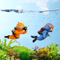 米妮鱼缸造景创意漂浮装饰品小摆件全套潜水员蓝胖子水中布景海底世界