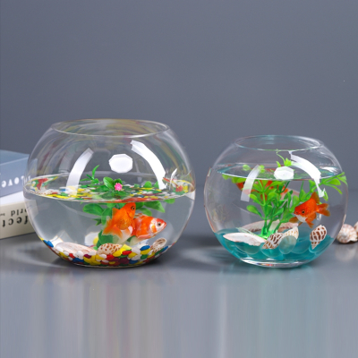 米妮办公室小鱼缸加厚透明玻璃乌龟缸客厅家用桌面圆形小型金鱼缸