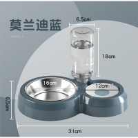 米妮狗盆狗碗猫碗双碗自动饮水食盆狗狗猫咪碗水碗饭盆宠物用品_豪华款莫兰迪蓝-大号送不锈钢碗隔板_猫狗自动续水
