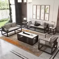新中式木沙发组合曼莎佳人乌金木客厅沙发小户型禅意民宿酒店办公室家具