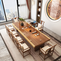 时光旧巷新中式原木大板茶台木茶桌椅组合禅意功夫简约现代家用办公室