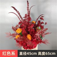 红色系芒草路引花|婚庆成品排花仿真绢花排舞台背景装饰地排花t台路引布置婚礼花艺