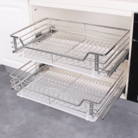 厨房橱柜拉篮304不锈钢藤印象双层缓冲阻尼抽屉式碗碟篮厨柜调味架内置