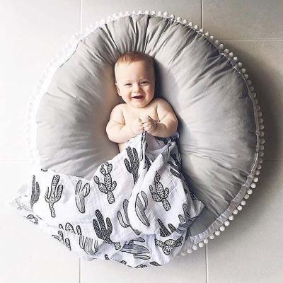 婴儿爬行垫睡觉躺玩加棉垫INS款毛球布艺加厚儿童圆形坐垫沙发垫地毯爬行垫