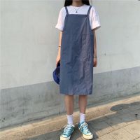 背带裙女矮个子夏季学生韩版宽松中长款背带裙 小个子 蓝色 均码
