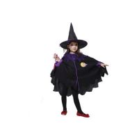 万圣节儿童演出服女童女巫披风cosplay服装小巫婆女巫派对表演服 黑色衣服+帽子 100