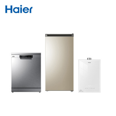 海尔(Haier)零冷水热水器16WN5S+立式保鲜冷柜BD-193MDT+智能开烘干洗碗机 套装