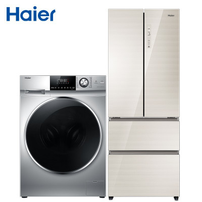 海尔(Haier )449升双变频风冷无霜多门冰箱+直驱变频滚筒洗衣机全自动洗烘一体微蒸汽除螨防皱