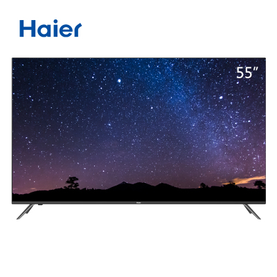 海尔电视55英寸全面屏4K智能语音16G大存储平板液晶电视机 黑色 官方标配