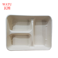 瓦图(WATU) 一次性可降解小三格餐盒 纸盖220*180*40mm 外卖打包盒快餐便当盒分格饭盒 400个装